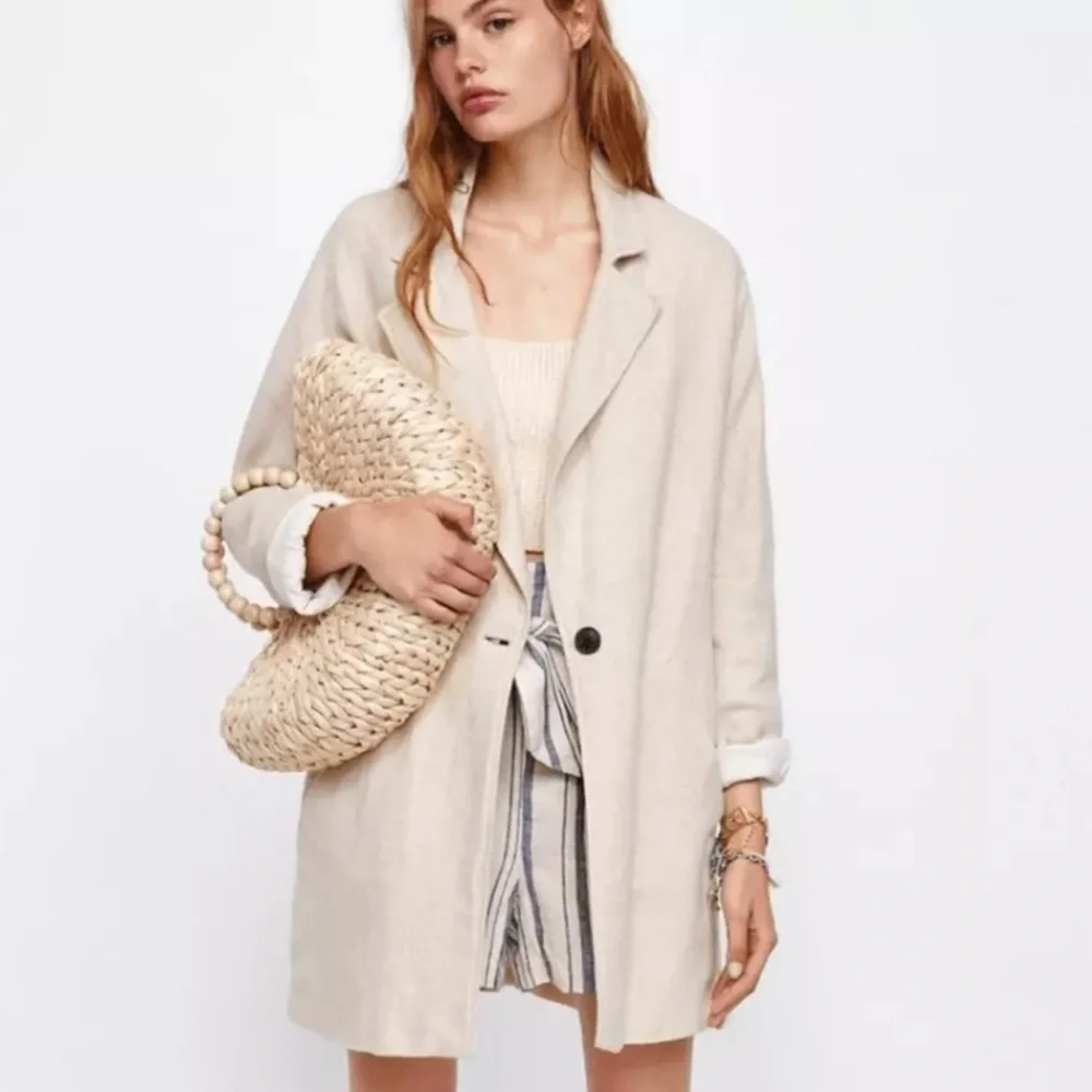 ZARA LINEN RUSTIC SAND CREAM OVERSIZED BLAZER size S - Picture 1 of 10